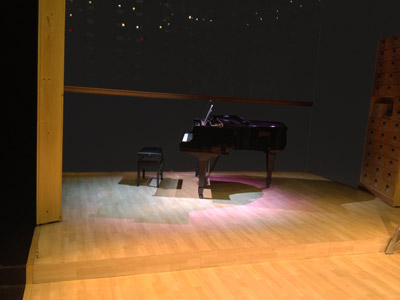 One of our rental grand pianos on stage at a Boston theater